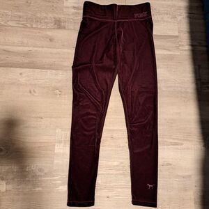 Victoria’s Secret PINK Burgundy Velour Logo Flat Yoga Leggings Small